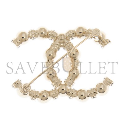 CHANEL PEARL CRYSTAL NEFERTITI CC BROOCH GOLD AB5647 